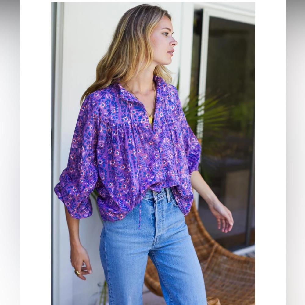 NWT Emerson Fry Emmaline Blouse - Violet Wildflower Organic size S Small